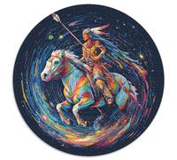 Native American Female Warrior Starry Sky Arc-en-Ciel Cheval, Galaxie Swirl,Puzzles pour Adultes 1000pcs (67.5x67.5cm),Jeux De Défi
