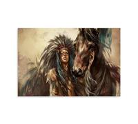 Native American Headdress Girl with Horse Poster Peinture décorative sur toile Art mural pour salon, chambre à coucher, art mural, impression d'image moderne, décoration de salle familiale, 40 x 60 cm