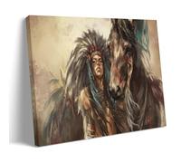 Native American Headdress Girl with Horse Poster Peinture décorative sur toile Art mural pour salon, chambre à coucher, art mural, impression d'image moderne, décoration de salle familiale, 60 x 90 cm