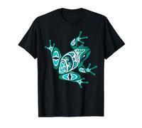Native American Indian Style Frog Art Pacific Northwest T-Shirt Graphique avec Valeur, Homme, Noir, L