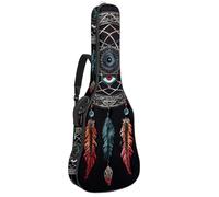 Native American Magic Eye and Feathers Sac pour guitare acoustique avec bandoulière réglable et crochet arrière, convient pour guitares électriques, basses, guitares classiques, ukulélé, 106,7 cm,