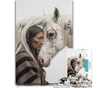 Native American Man and Horse Portrait-1 Puzzle en Bois, 1000 pièces