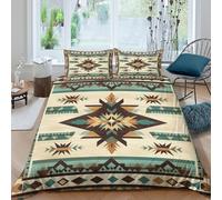 Native american motif Linge de Lit Microfibre 3 Pièces 3D Imprimée Hypoallergique Géométrique tribal Ensemble De Literie avec Fermeture Éclair Ultra Douce for Chambre Adulte Double（200x200cm）