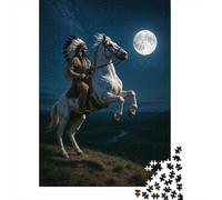 Native American on Horse Under Moonlight Plaque en Métal Rétro 52x38cm/1000pcs pour Le Pub Ou Le Café, pour Les Murs Et Espaces Intérieurs