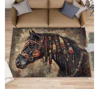 Native American Rugs Grand tapis rustique lavable, antidérapant et doux pour salon - Grand tapis motif cheval inca du sud-ouest - 160 x 230 cm