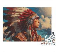 Native American Warrior Art Puzzle 1000 Pieces Cadeau Unique Jeu Éducatif Challenge Toy À De Qualité Supérieure Peinture Art pour Adultes Et Enfants À Partir De 14 Ans 38x26cm/1000pcs