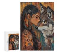 Native American Woman with Wolf Puzzle 1000 Pièces Educa Jouet en Bois Cadeau Unique Décoration Intérieure Jeu Éducatif Challenge Toy Adultes Et Enfants À Partir De 14 Ans 300 PCS