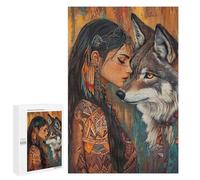 Native American Woman with Wolf Puzzle 1000 Pièces Educa Jouet en Bois Cadeau Unique Décoration Intérieure Jeu Éducatif Challenge Toy Adultes Et Enfants À Partir De 14 Ans 1000 PCS