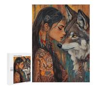 Native American Woman with Wolf Puzzle 500 Pièces Educa Jouet en Bois Cadeau Unique Décoration Intérieure Jeu Éducatif Challenge Toy Adultes Et Enfants À Partir De 14 Ans 500 PCS