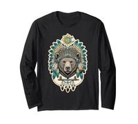 Native Bear Coiffe Plume Soleil Lune Art Graphique Manche Longue