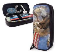 Native Freedom Eagle Usa Flag American Pride Art Étui À Crayons En Cuir Trousse À Crayons Sac De Papeterie Bureau Boîte De Rangement Portable Boîte À Cosmétiques Dossier