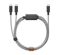 Native Union Belt Cable 2-en-1 - 6,5 pieds USB-C vers deux connecteurs USB-C - Matériaux recyclés - Haute vitesse multi-appareils, dragonne en cuir (Zebra)