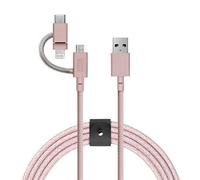 Native Union Belt Câble Universel - Câble de Chargement Renforcé Ultra Résistant de 2 m [Certifié MFi] avec Adaptateur 3 en 1 pour Appareils Lightning, USB-C et Micro-USB (Rose)