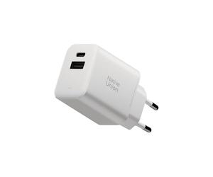 Native Union Chargeur GaN PD45W - Chargeur de Voyage Ultra-Compact à Deux Ports USB-C & USB-A - Jusqu'à 45W - MacBook Air, iPads, iPhones, Pixel, Galaxy & Plus (Blanc)