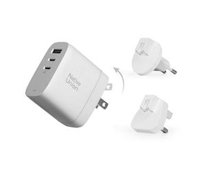 Native Union Chargeur rapide GaN PD67W - Chargeur de voyage compact à trois ports avec technologie de livraison d'alimentation USB-C et USB-A - Jusqu'à 67W - MacBook Pro, iPads, iPhones, Pixel (Blanc)