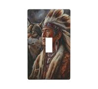 Native with Wolf Couvercle d'interrupteur décoratif à bascule unique 1 gang Plaque murale pour cuisine, ferme, chambre à coucher, salle de bain Art Decor
