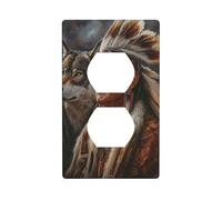 Native with Wolf Outlet Cover Light Switch Cover Decorative 1 Gang Wall Plate for Kitchen Room Bathroom Size 7x11.4cm
