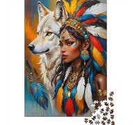 Native Woman Casse-tête White Wolf 1000 Pièces Papier Recy adeau Unisexe, Jeu Stimulant, Cadeau Anniversaire 38x26cm/1000pcs