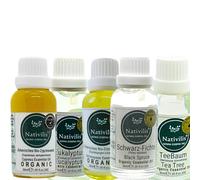 Nativilis Air & Earth Lot d'huiles essentielles bio Eucalyptus, citronnelle, arbre à thé, cyprès et épicéa noir, 5 x 30 ml, pour aromathérapie et diffuseur