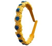 Nativilis Bandeau en dentelle Frivolitê fabriqué à la main (#104) 100 % coton jaune vif avec des accents floraux bleus. Léger et flexible, il apporte un charme artisanal joyeux à n'importe quelle