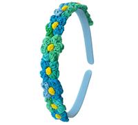 Nativilis Bandeau en dentelle Frivolitê fabriqué à la main (#106) avec des tons bleu, vert et jaune. Doux, flexible et respectueux de l'environnement, une touche parfaite de couleur artisanale pour