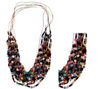 Nativilis Collier Frivolité Tatting multicouche fait à la main - Collier plastron floral multicolore au crochet - Bijoux en dentelle artisanale bohème pour femme (#307)