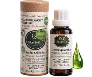 Nativilis Jambu Spilanthol Amazonian Bioactive Oil Spilanthes Acmella Oleracea Extract 100% Natural Pure B-ox Alternative - Relax facial Muscles Skin Firmness Antioxidant Properties Copaïba - 30 ml