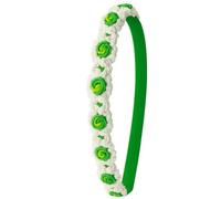 Nativilis Serre-tête en dentelle Frivolitê fabriqué à la main (#107) en blanc avec des centres floraux verts. Élégant, doux et respectueux de l'environnement, idéal pour des looks minimalistes ou