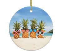 Nativité bord de mer plage jaune géométrique ananas ornements de Noël arbre de Noël en céramique rond arbre de Noël suspendus cadeaux Decora Christian