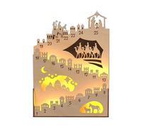 Nativité Calendrier de l'Avent Crèche en bois 2025, Calendrier de l'Avent en bois avec crèche de Noël et éclairage LED, cadeau religieux chrétien pour hommes et femmes