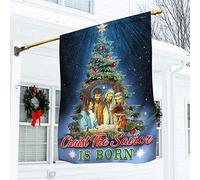Nativité De Noël Ô Sainte Nuit Le Christ Sauveur Est Né Drapeau De Décoration Coupe-Vent Et Étancheune Jardin Signe Double Face Drapeaux De Vacances Décoration Pour Maison Porche Pelouse S