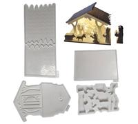 Nativité Scene Maison Moules de silicone, 4pcs Moules de figure Noël pour bougies bricolage, résine, artisanat au chocolat et décoration table