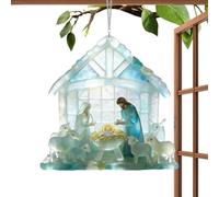 Nativity Holiday Piece, 2D Sea Glass Tool, Religious Ornament Gear, Winter Celebration Support, Professional Art Piece, Blue Hardware for Family Gathering Birthday Living Room Apartment Use