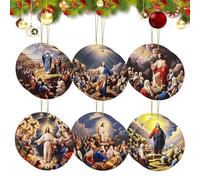 Nativity Ornaments - 12 Pieces Wooden Jesus Decor | Church Tree Car Rearview Mirror | Hangable Religious Christmas Ornaments | School Living Room Bedroom Home Window Easter Holiday Decoration