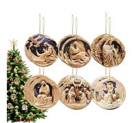 Nativity Ornaments - 12 Pieces Wooden Jesus Decor | Church Tree Car Rearview Mirror | Hangable Religious Christmas Ornaments | School Living Room Bedroom Home Window Easter Holiday Decoration