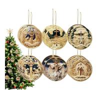 Nativity Ornaments - 12 Pieces Wooden Jesus Decor | Church Tree Car Rearview Mirror | Hangable Religious Christmas Ornaments | School Living Room Bedroom Home Window Easter Holiday Decoration