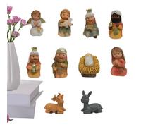 Nativity Scene | 10 Pieces Christmas Jesus Figurines | Cartoon Religious Resin Craft for Home Grandma Living Room Church Bedside Table Desktop Friend Garden Dorm