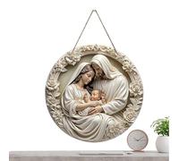 Nativity Scene Ornaments - Round Winter Holiday Sign for Christmas Decor | Wooden Hanging with The Birth of Jesus Design, Religious Wall Ornament for Indoor Window Bedroom Living Room Door