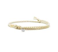 Nato Cuff - Bracelet Coton tressé - Fait Main en France- Médaille Acier Inox 316L- Bijou Homme ou Femme Ajustable (Beige/Blanc)