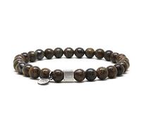 Nato Cuff - Bracelet en Argent 925 - Perles en Pierres Semi Précieuses - Bijou Homme ou Femme Fait Main en France (Medium 17cm, Bronzite)