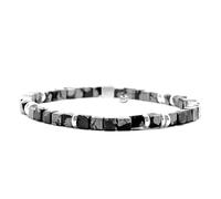 Nato Cuff - Bracelet en Argent 925 - Perles Snowflake en Pierres fines - Bijou Homme ou Femme Artisanal assemblé à la Main en France (Large 19cm)