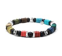 Nato Cuff - Bracelet Skull Tête de Mort en Argent 925 - Perles Céramique Grecque - Pierres Semi Précieuses Onyx - Bijou Homme ou Femme Fait Main en France (Medium 17cm)