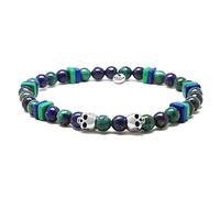 Nato Cuff - Bracelet Skull Tête de Mort en Argent 925 - Pierres Semi Précieuses Azurite - Perles Céramique Grecque - Bijou Homme ou Femme Fait Main en France (Small 15cm) (Large 19cm)