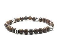 Nato Cuff - Bracelet Skull Tête de Mort en Argent 925 - Pierres Semi Précieuses Bronzite - Bijou Homme ou Femme Fait Main en France (Large 19cm)