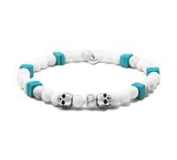Nato Cuff - Bracelet Skull Tête de Mort en Argent 925 - Pierres Semi Précieuses Howlite - Perles Céramique Grecque - Bijou Homme ou Femme Fait Main en France (Large 19cm)