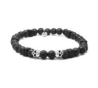Nato Cuff - Bracelet Skull Tête de Mort en Argent 925 - Pierres Semi Précieuses Lava - Perles Céramique Grecque - Bijou Homme ou Femme Fait Main en France (Small 15cm)