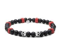 Nato Cuff - Bracelet Skull Tête de Mort en Argent 925 - Pierres Semi Précieuses Onyx - Perles Céramique Grecque - Bijou Homme ou Femme Fait Main en France (Medium 17cm)