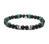 Nato Cuff - Bracelet Skull Tête de Mort en Argent 925 - Pierres Semi Précieuses Onyx - Perles Céramique Grecque - Bijou Homme ou Femme Fait Main en France (Medium 17cm)