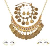 NATOSU Ensemble de 4 pièces de bijoux de diseuse de bonne aventure, accessoires de costume indien, gitan, bijoux en or vintage pour pirates, déguisement de danse du ventre, style bohème