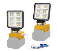 NATPOW Lampe de Chantier pour Dewalt 18V, Lot de 2 5200LM Projecteur, 2 Modes 6000K Lumière Portable avec Type C et USB pour Chantier, Garage, Camping, Pêche, Sans Batterie